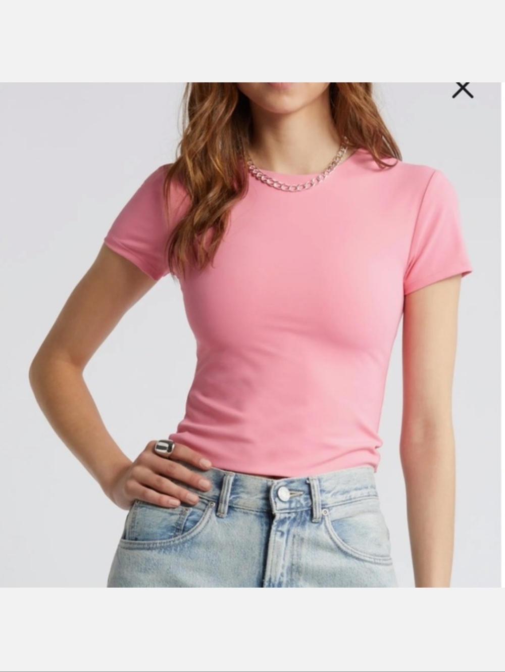 Women's Open Edit Pink Smooth Edit Short Sleeve Crewneck Shirt Size Medium